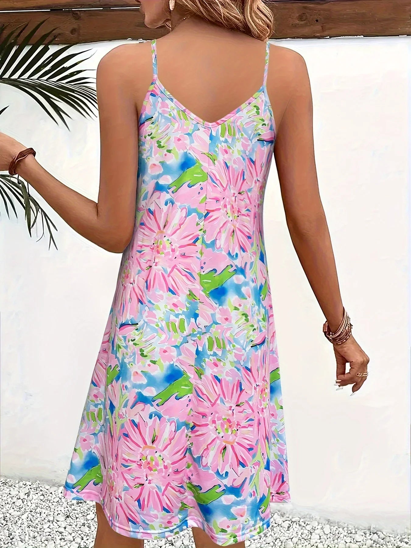 Floral Print Cami Dress Sleeveless Vacation Style For Summer
