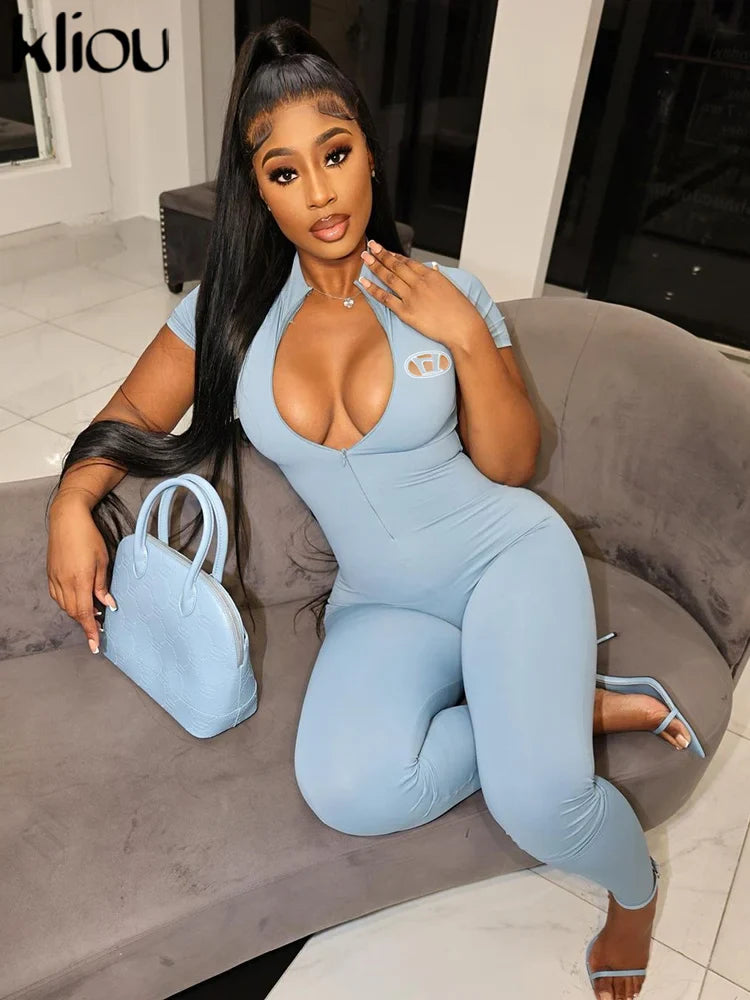 Women's Autumn Ankle-Length Slim-Fit Milk Silk Jumpsuit with Front Zipper Casual One-Piece Overall for Junior Girls