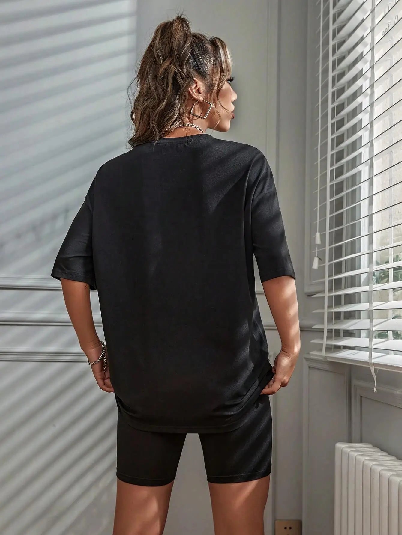 Brooklyn 1898 New York City Letter Graphic Cotton T-Shirt and Oversized Shorts Two-Piece Summer Casual Set for Women S-XL