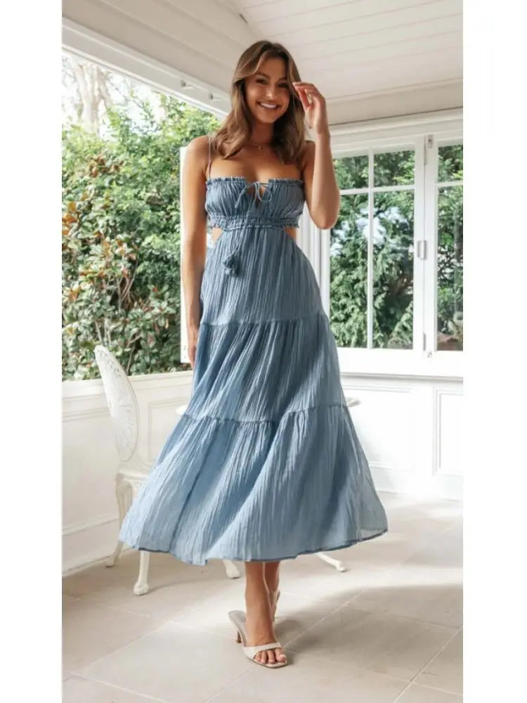 Halter Neck Backless Lace Dress For Women Summer Solid Color