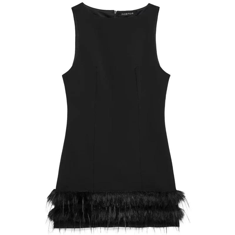 Black Feathered Bodycon Dress For Women Sleeveless Mini