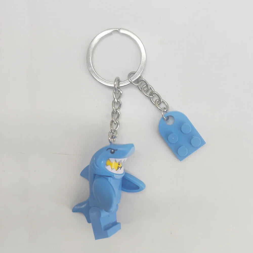Cartoon Shark Keychains Set - Cute Pink and Blue Anime Keyring Charms for Lovers, Adorable Bag and Car Decor Gift