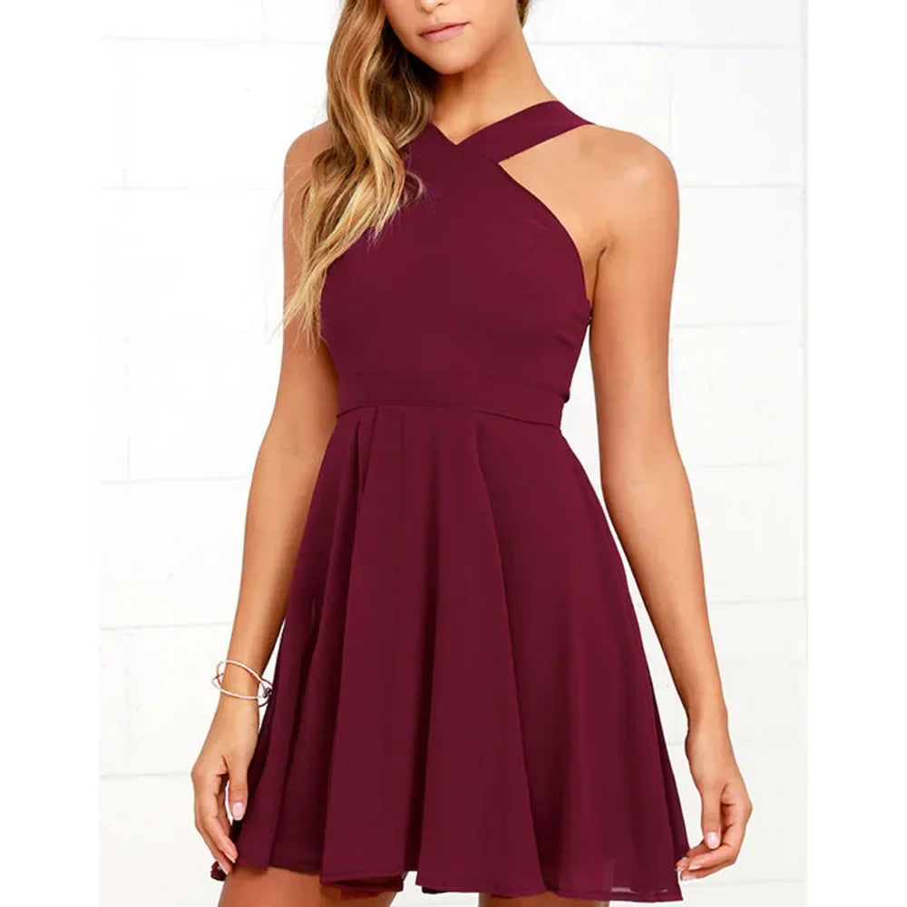 Sexy Backless Halter Mini Dress For Club Party Women