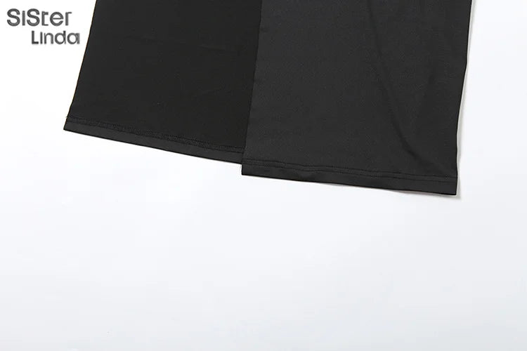 Junior Mid-Calf High Street Skirt Suit for Girls Solid Halter Neck with Slit Cleavage and Backless Design