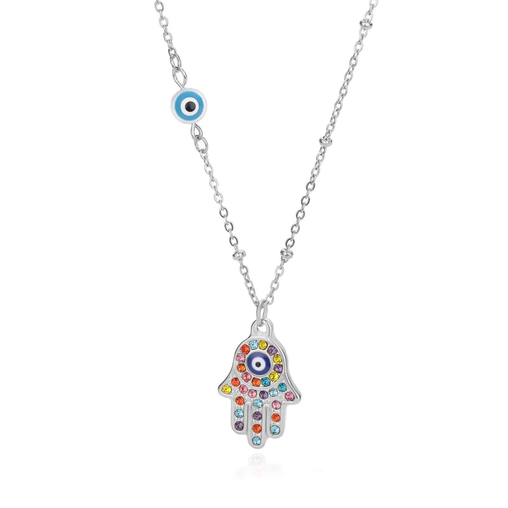 Turkish Hamsa Evil Eye Necklace for Women Stainless Steel Gold Color Charm Choker Jewelry Gift