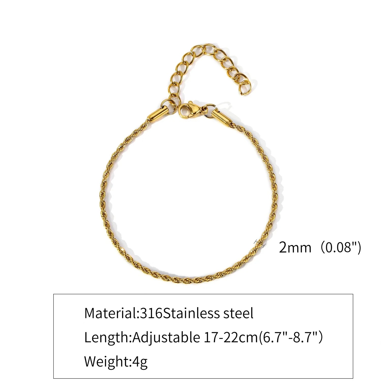 3mm Vintage Stainless Steel Twist Chain Bracelet for Men and Women - Rock Style Gold and Silver Fashion Jewelry