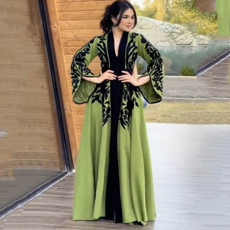 Muslim Maxi Dress With Flared Sleeves And V Neck For Women