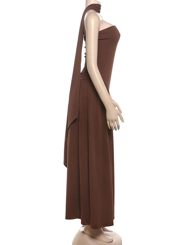 Backless Patchwork Dress Strapless Summer Draped Slit