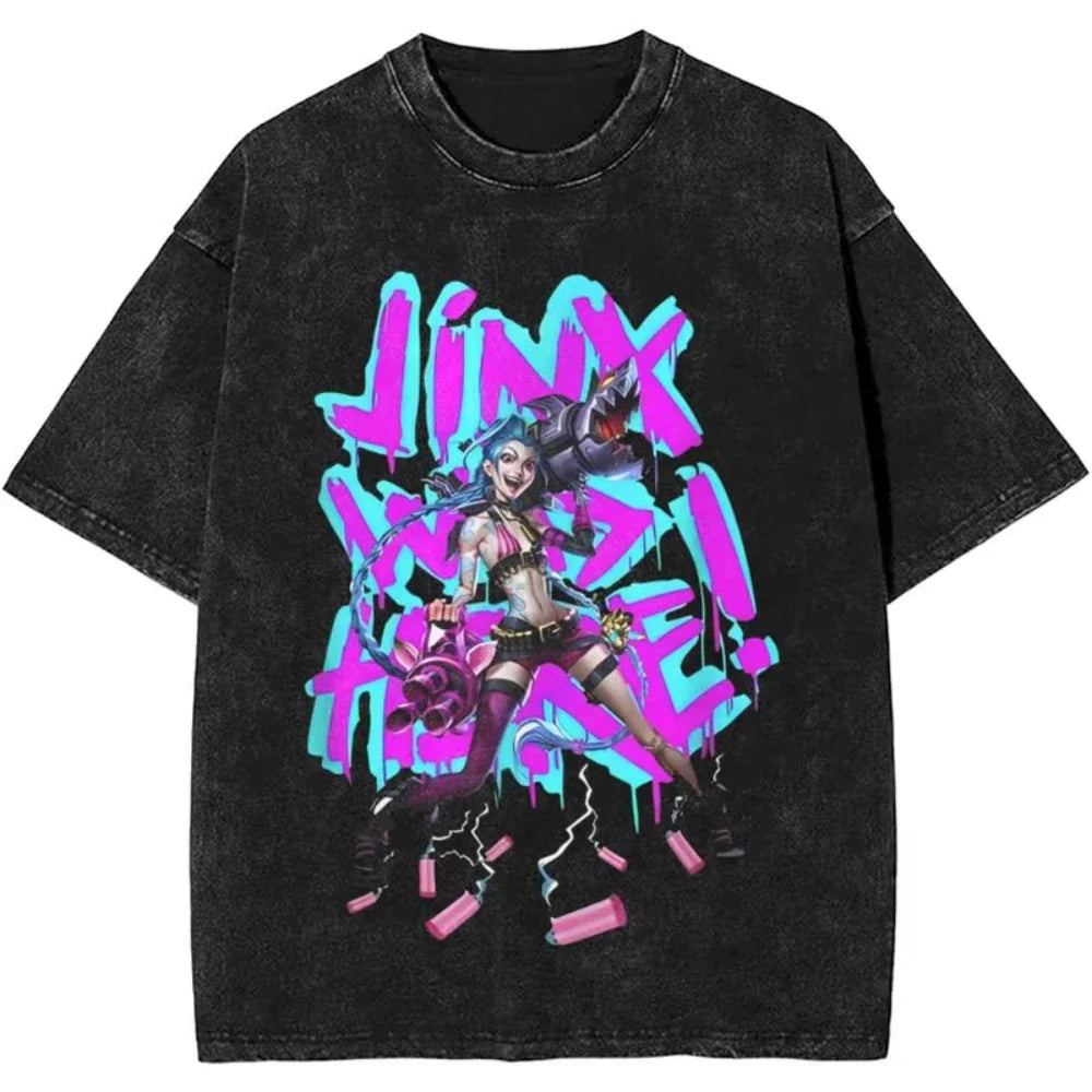 Anime Arcane Jinx Oversized Cotton T Shirt for Men and Women Summer Streetwear Tee Fans Gift