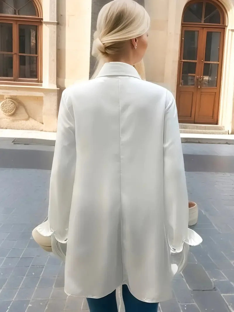 White Casual Loose Blouse for Women Mid Length Long Sleeve Autumn Winter Top Soft Comfortable Korean Fashion