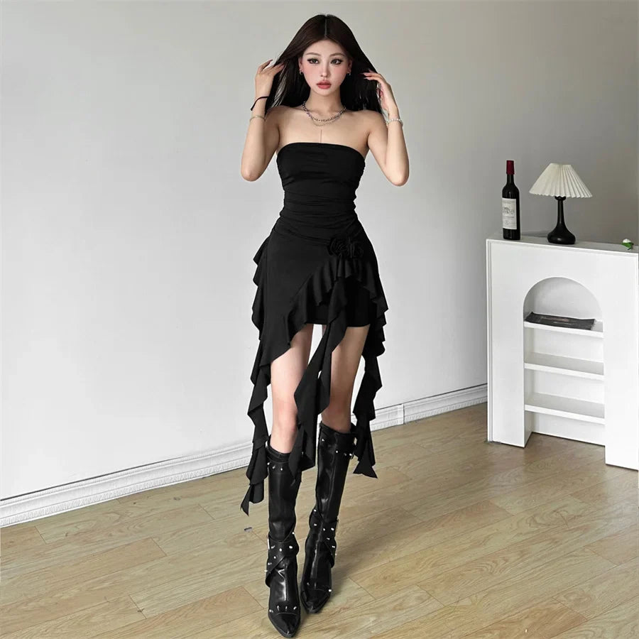 Autumn Solid Tassel Wrap Dress For Women Short Length