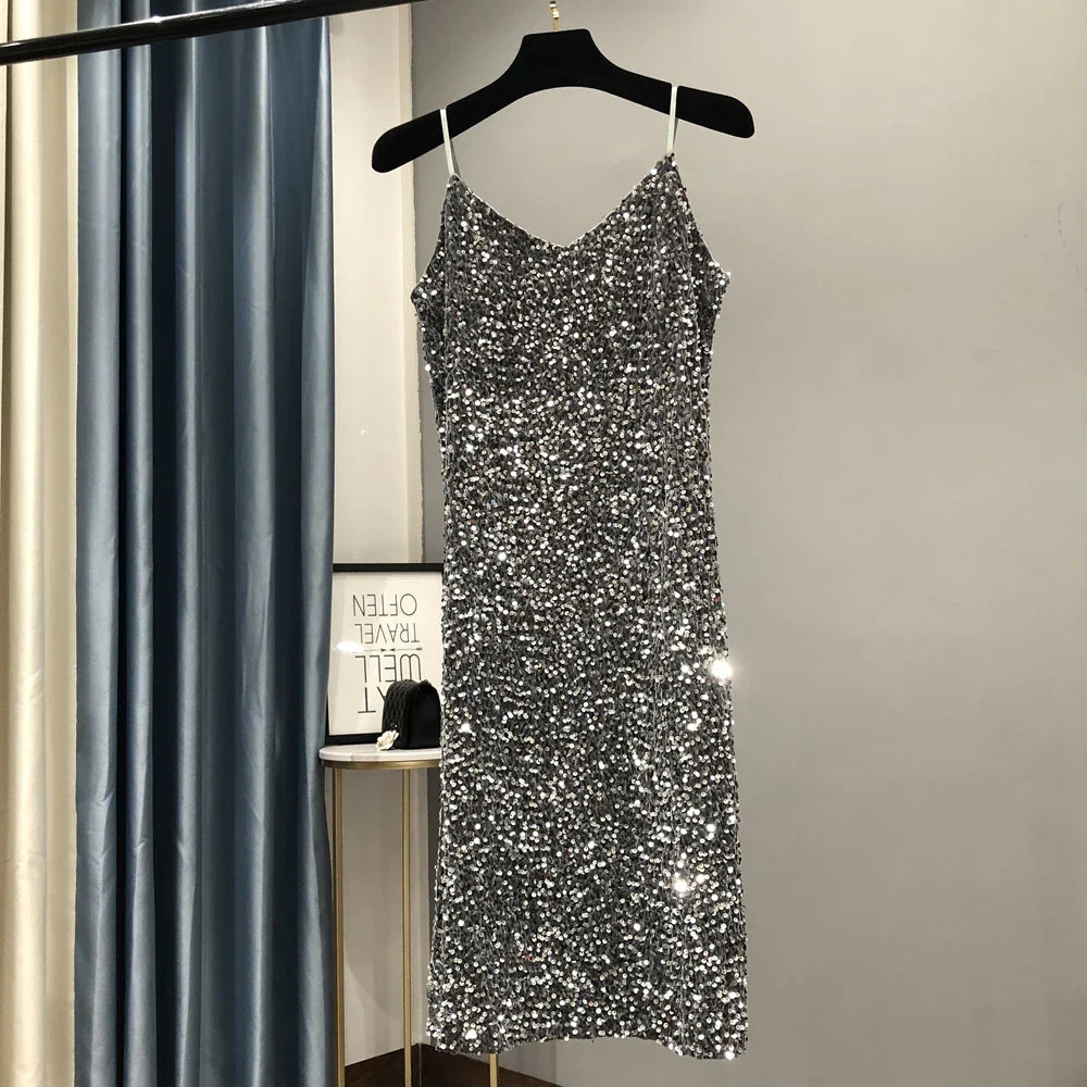 Metallic Long Party Dress For Women Shiny Elegant Style