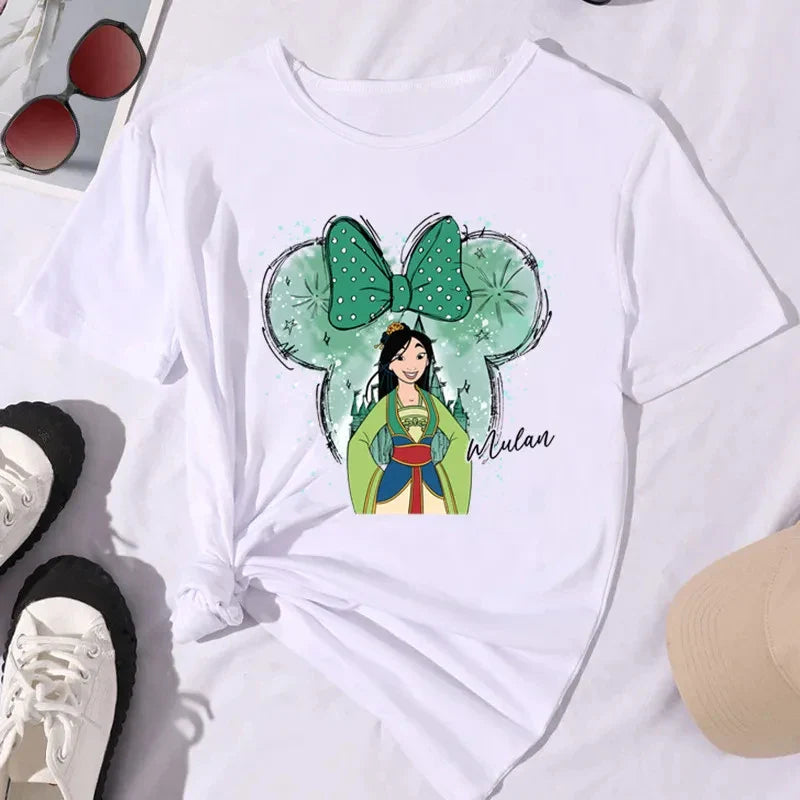 Kawaii Disney Princess Women's Cotton T-Shirt Comfortable Short Sleeve Summer Top