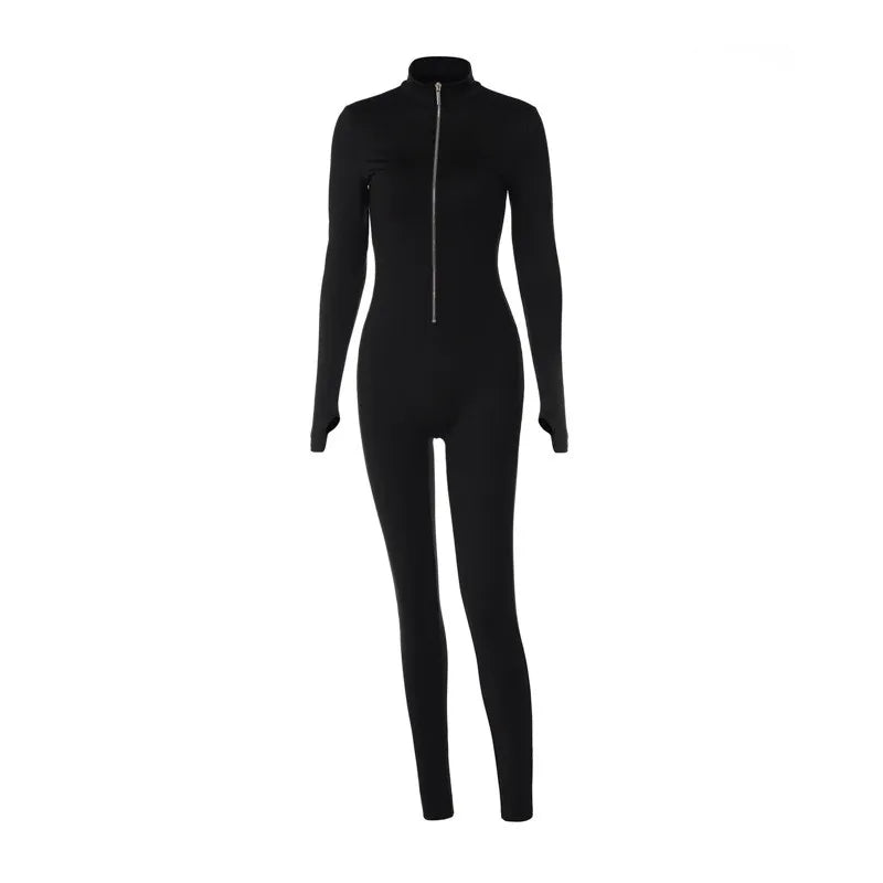 Sexy Slim Fit Long Sleeve Zipper Jumpsuit Women Casual Fitness Streetwear Skinny Overalls Y2K Style