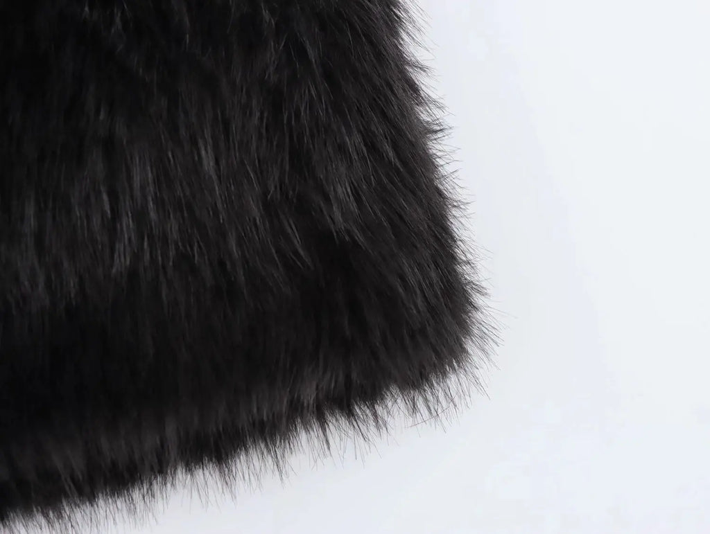 Women Faux Fur Dress Halter Neck Open Back Mini Chic