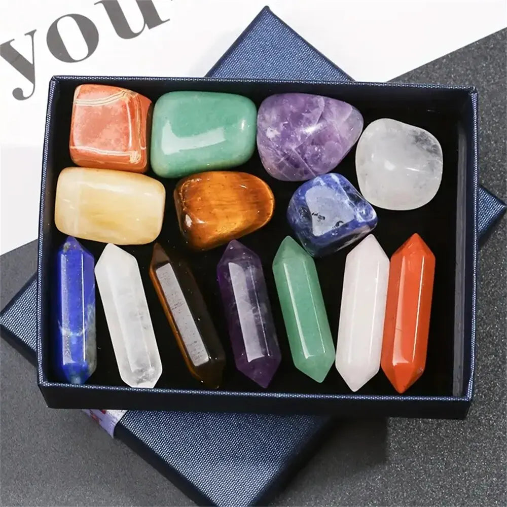 14 Pieces Pointed Quartz Crystal Healing Stones Set with Hexagon Rose Quartz Gems for Chakra Meditation and Bedroom Decor