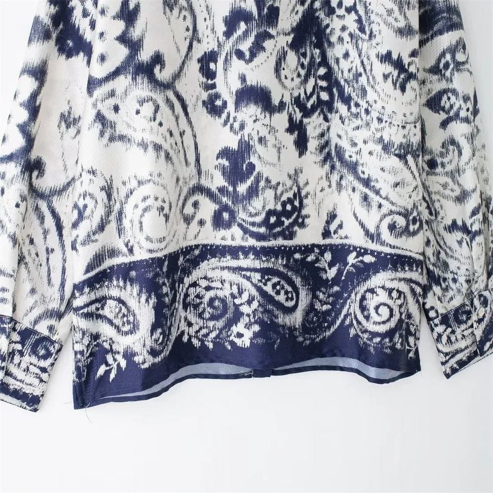 Niche Western Style Printed Shirt and High Waisted Pants Set for Fashionable Autumn Looks