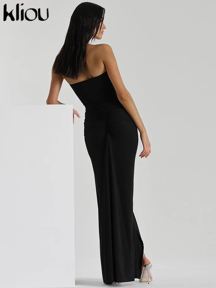 Halter Ruched Bandage Maxi Dress For Women Sleeveless