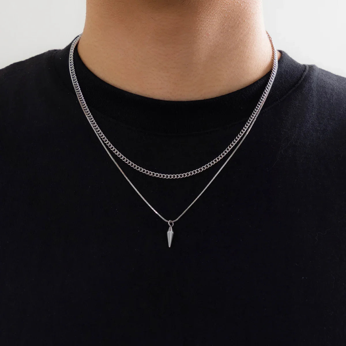 Stainless Steel Rivet Pendant Snake Chain Necklace Set for Men Punk Silver Cuban Link Choker