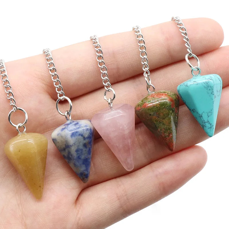 Natural Stone Quartz Agate Pendulum Pendant for Reiki Healing and Divination