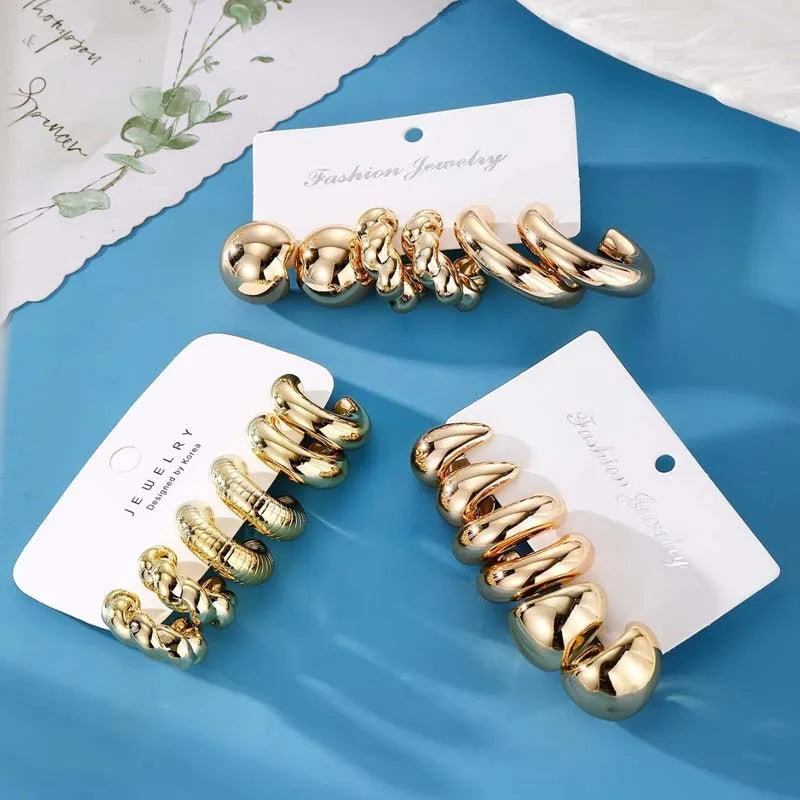 Trendy Gold Color Twisted C Shape Tear Drop Earrings Set for Women Fashion Jewelry