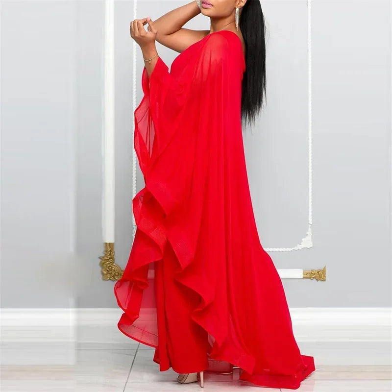 Elegant Chiffon One Shoulder Wide Leg Jumpsuit for Women Evening Party Birthday Romper Overalls Stylish One Piece Combinaison Femme