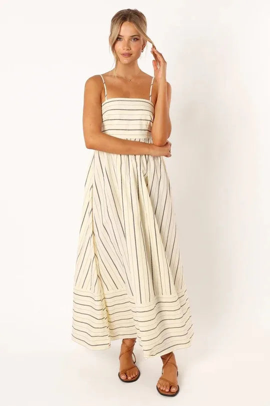 Bohemian Striped Maxi Dress With Hanging Straps For Women