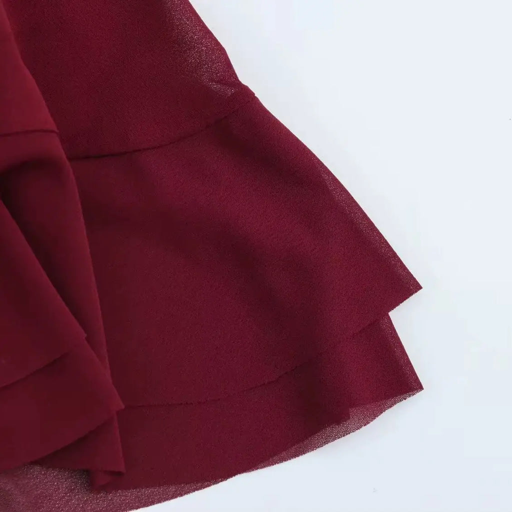 Elegant Women Blouse with Stand Up Collar Ruffle Edge Decoration and Folded Sleeve Detail Chic Shirt Top