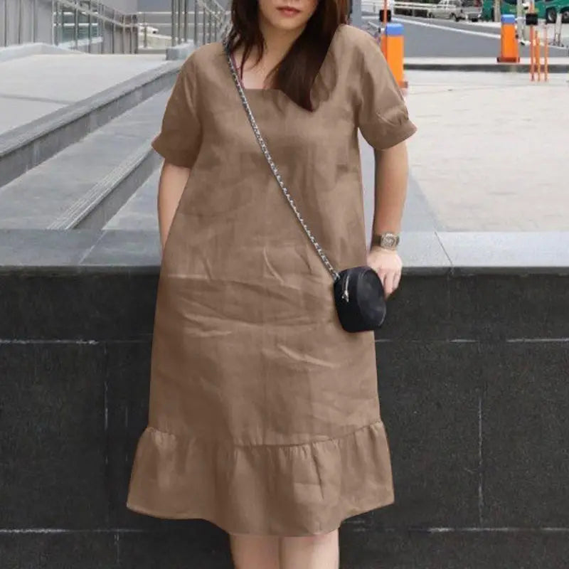 Knee Length Puff Sleeve Dress Women Casual A Line Style