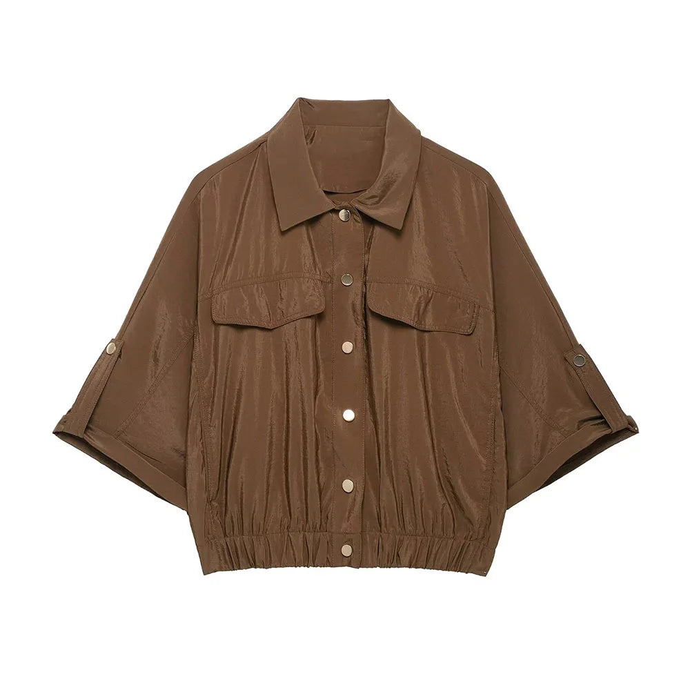 Women's Chic Pleated Tops and Trousers Set with Lapel Long Sleeves and High Waist Pants for Spring Summer Fashion