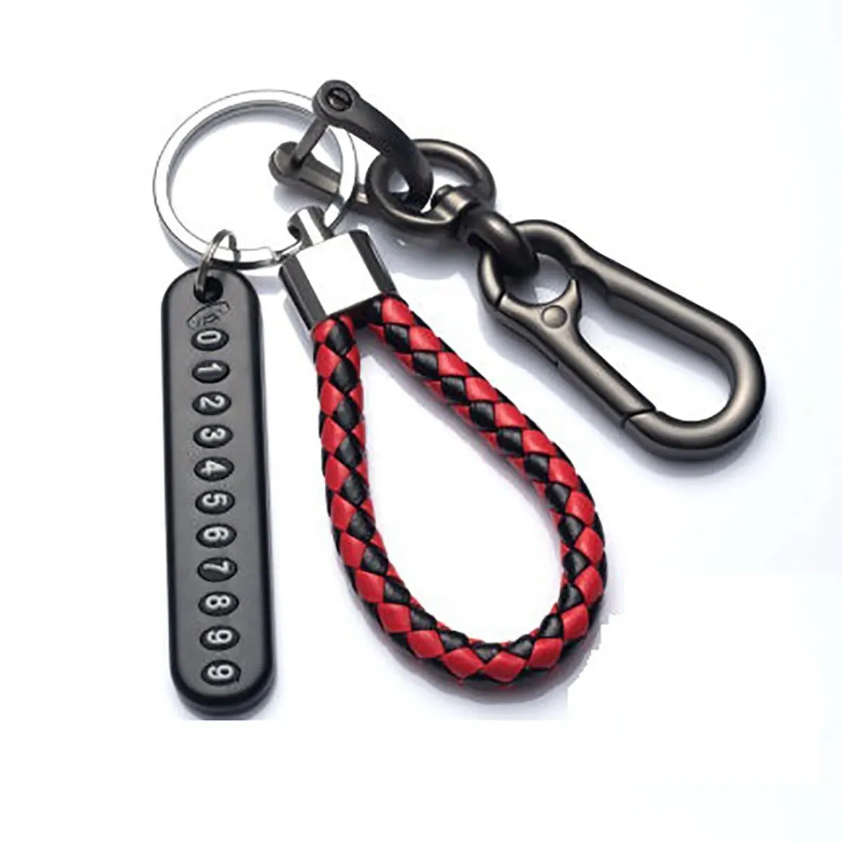 Trendy DIY Mobile Phone Number Plate Keychain for Men with Woven Leather Rope and Anti-Lost Design