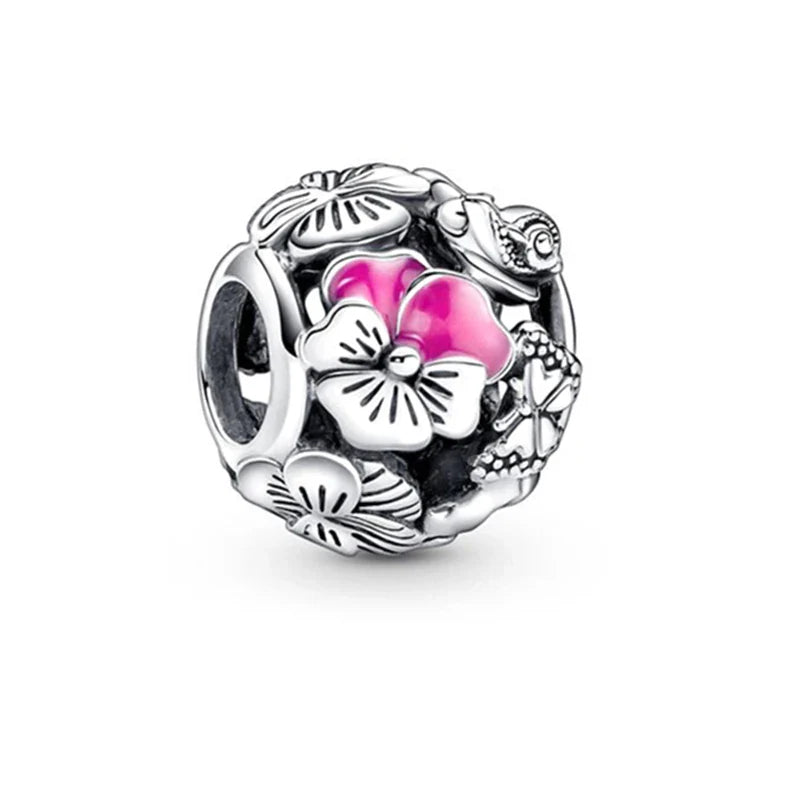 Sparkling Pink Cherry Blossom Daisy Charm Beads for 925 Silver Bracelet DIY Women's Jewelry Gifts