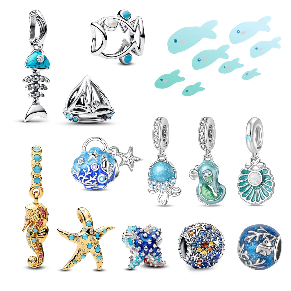 Underwater World 925 Sterling Silver Ocean Animal Pendant for DIY Bracelet or Necklace