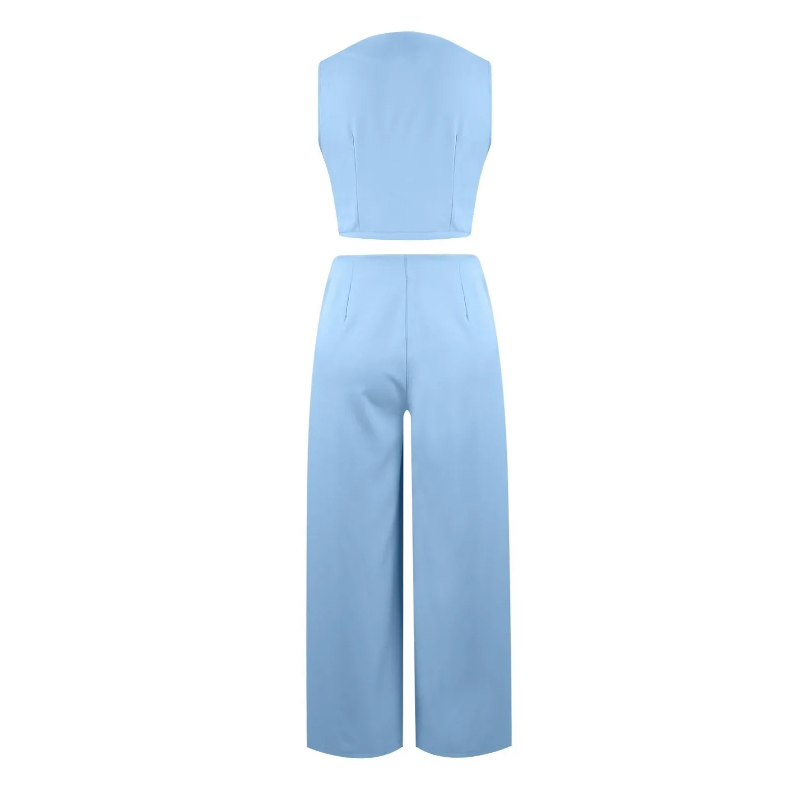 Sleeveless V-Neck Vest and Wide Leg Pants Suit for Women
