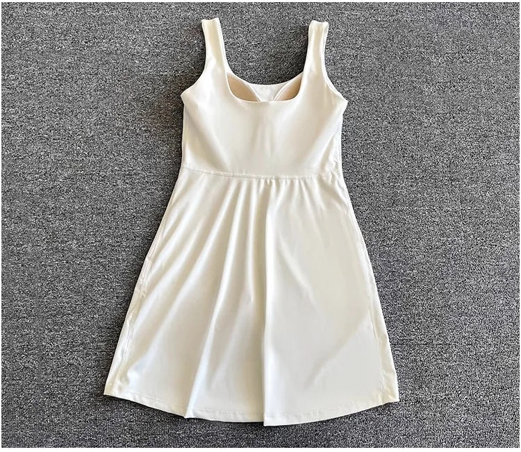 Women Tennis Dress With Built In Chest Pads One Piece Skort