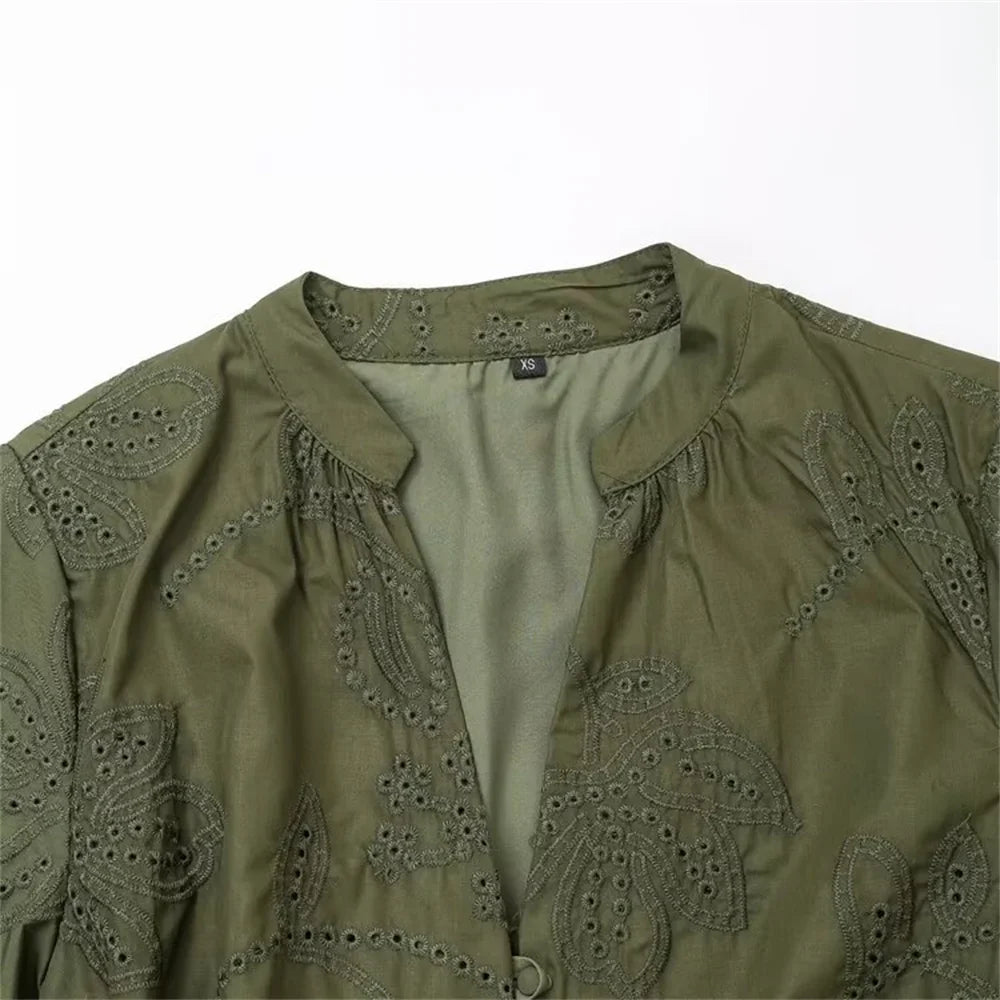 Embroidered Short Dress For Women Elegant Office Casual