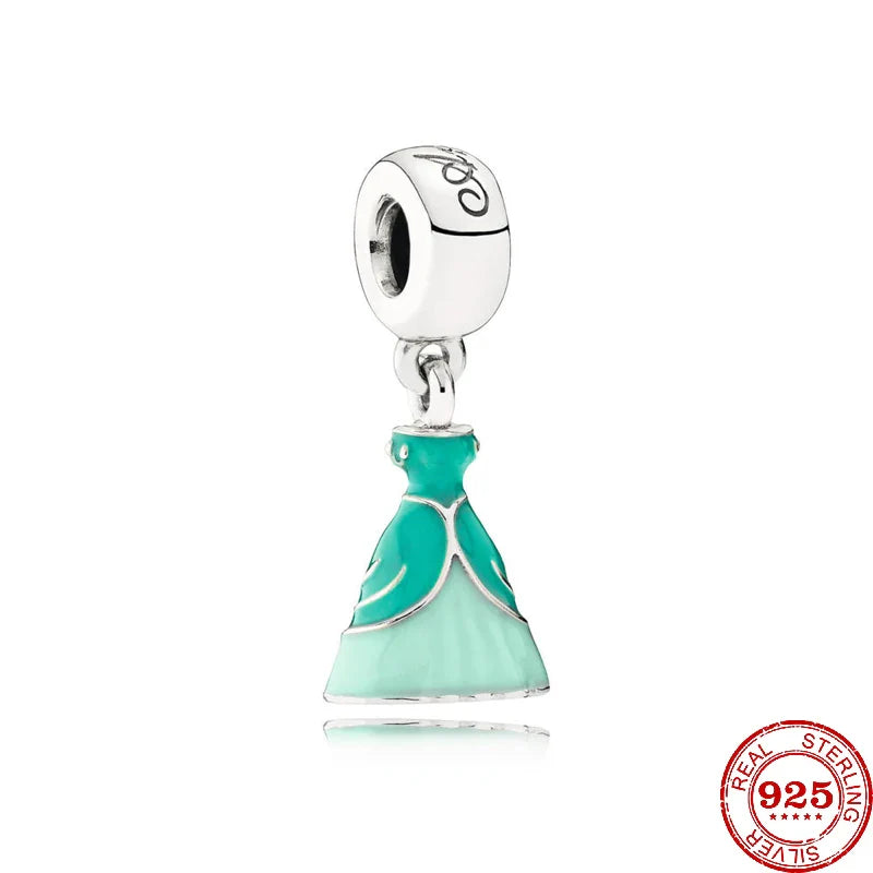 925 Silver Mermaid Princess Dress Charms for DIY Dangle Beads Fit Original Pendant Bracelet Necklace Fashion Jewelry
