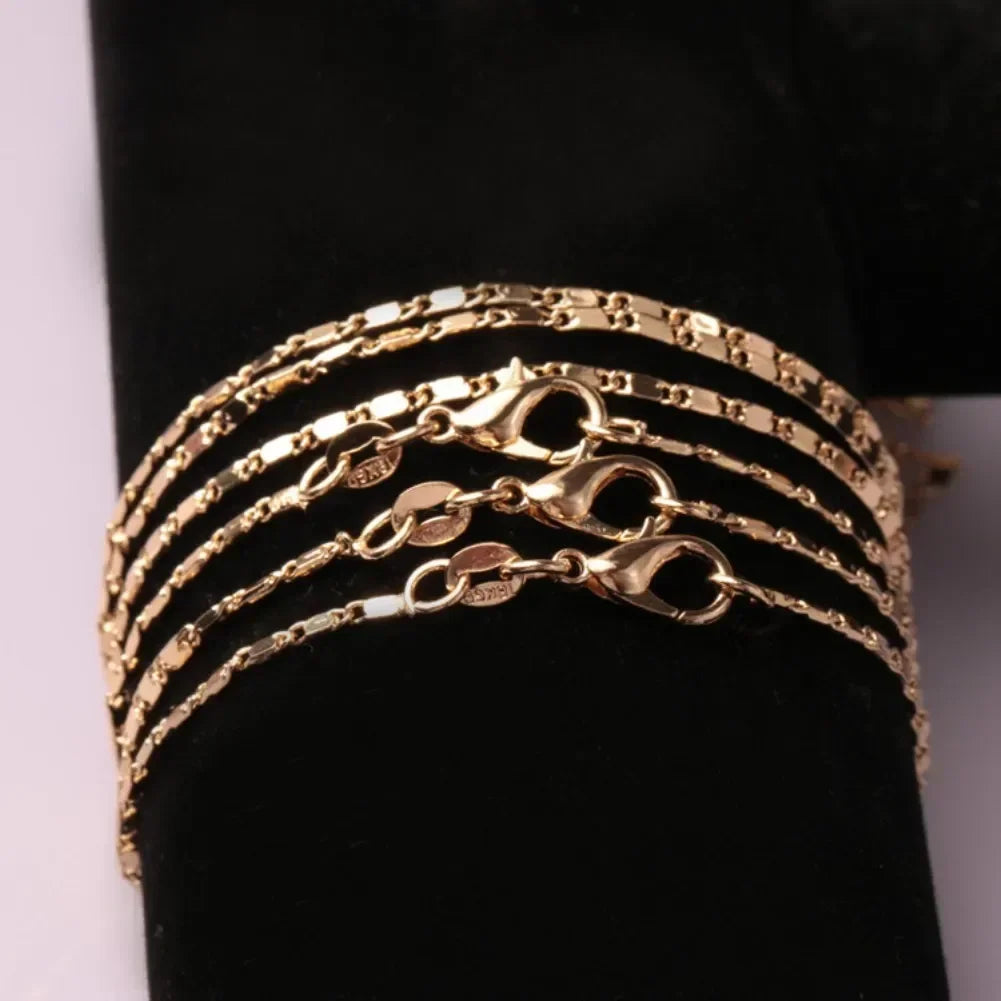 18k Gold Color Flat Chain Necklace 40-75cm for Women and Men Luxury Fashion Jewelry