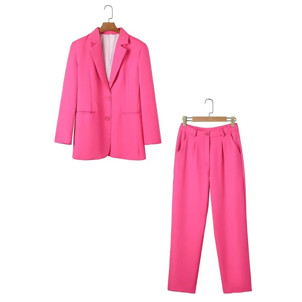 Spring Summer Women's Casual Loose Solid Color Suit Set with Pants and Top