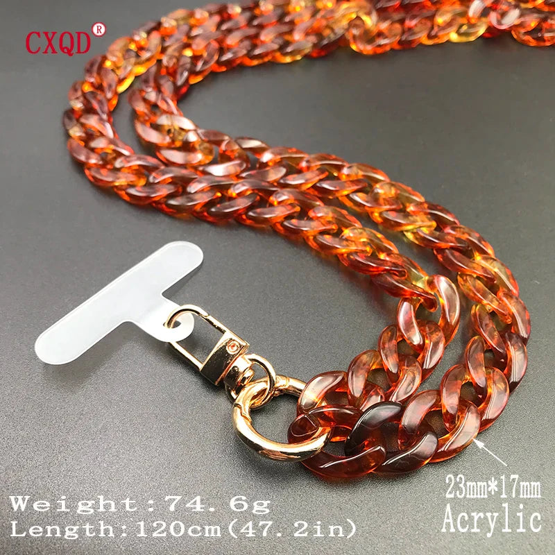 120cm Colorful Acrylic Phone Lanyard Neck Strap Anti-Lost Mobile Chain Accessories