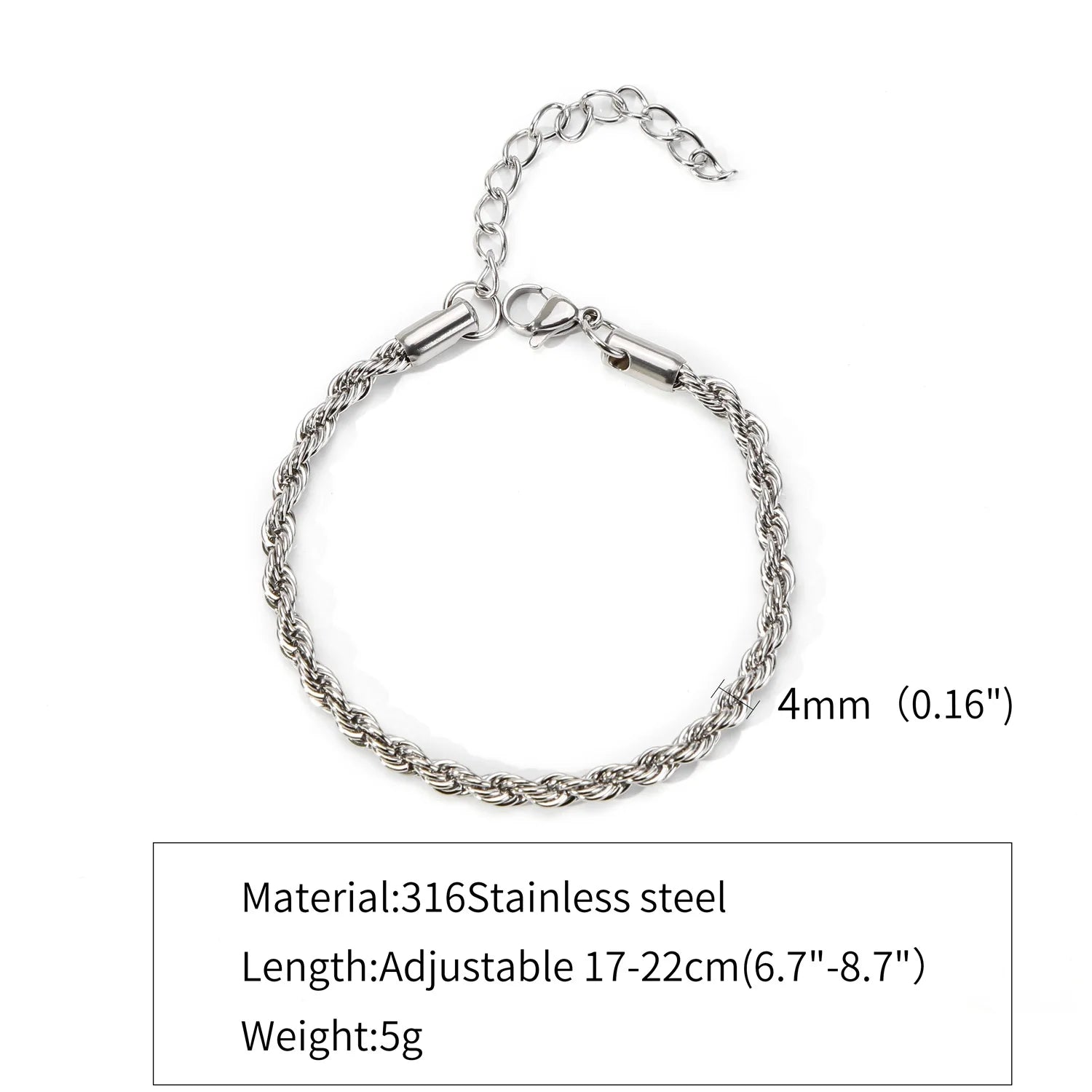 3mm Vintage Stainless Steel Twist Chain Bracelet for Men and Women - Rock Style Gold and Silver Fashion Jewelry