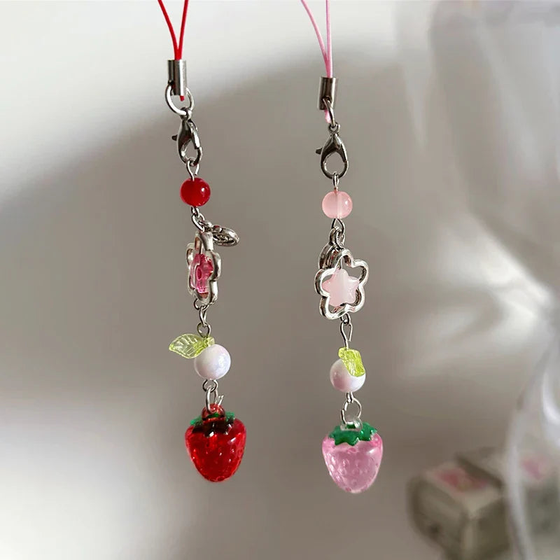 Lightweight Cute Strawberry Keychain Lanyard Cellphone Charm for Girls Aesthetic Jewelry