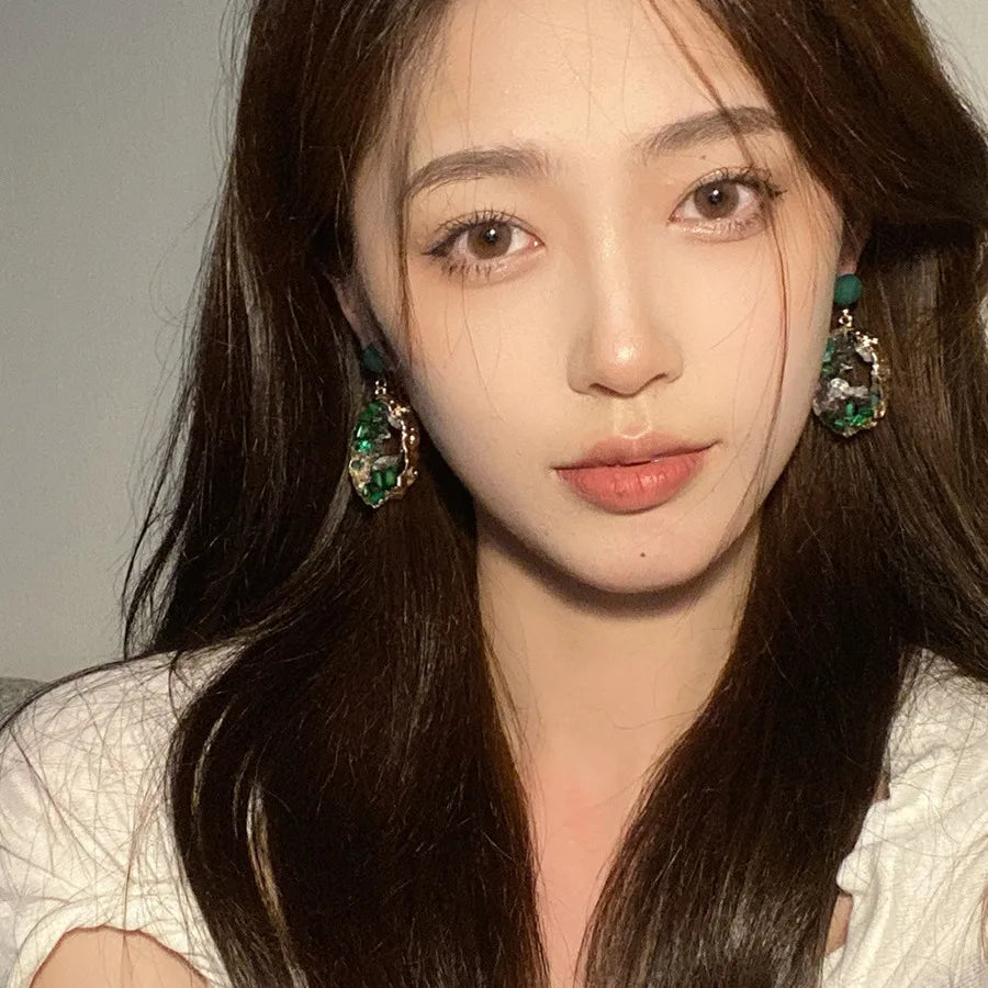 Vintage Emerald Irregular Earrings for Women Fairycore Luxury Jewelry