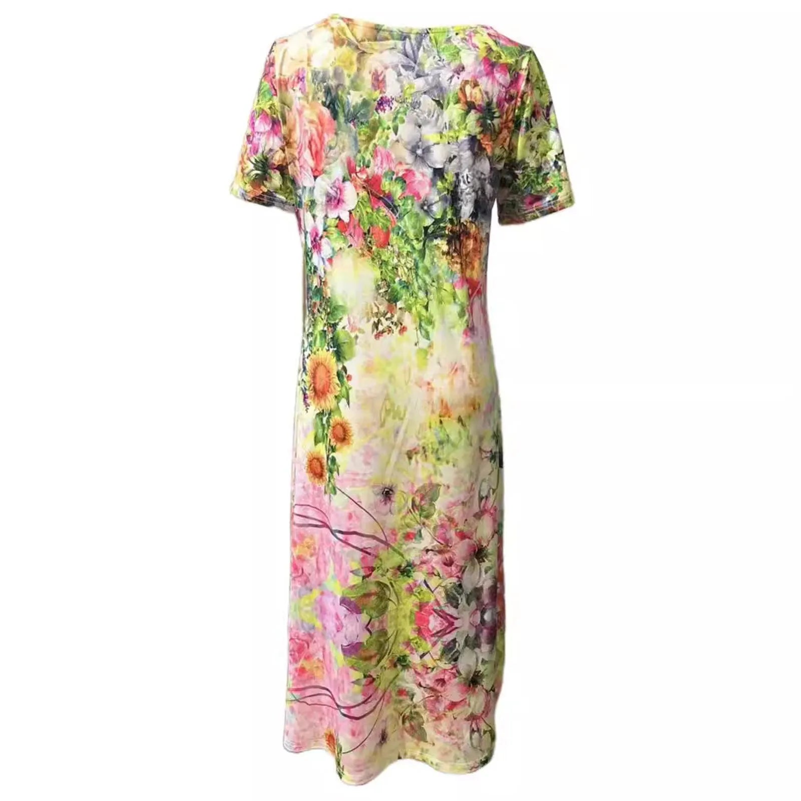 Women Allover Print Dress With Round Neck Short Sleeves