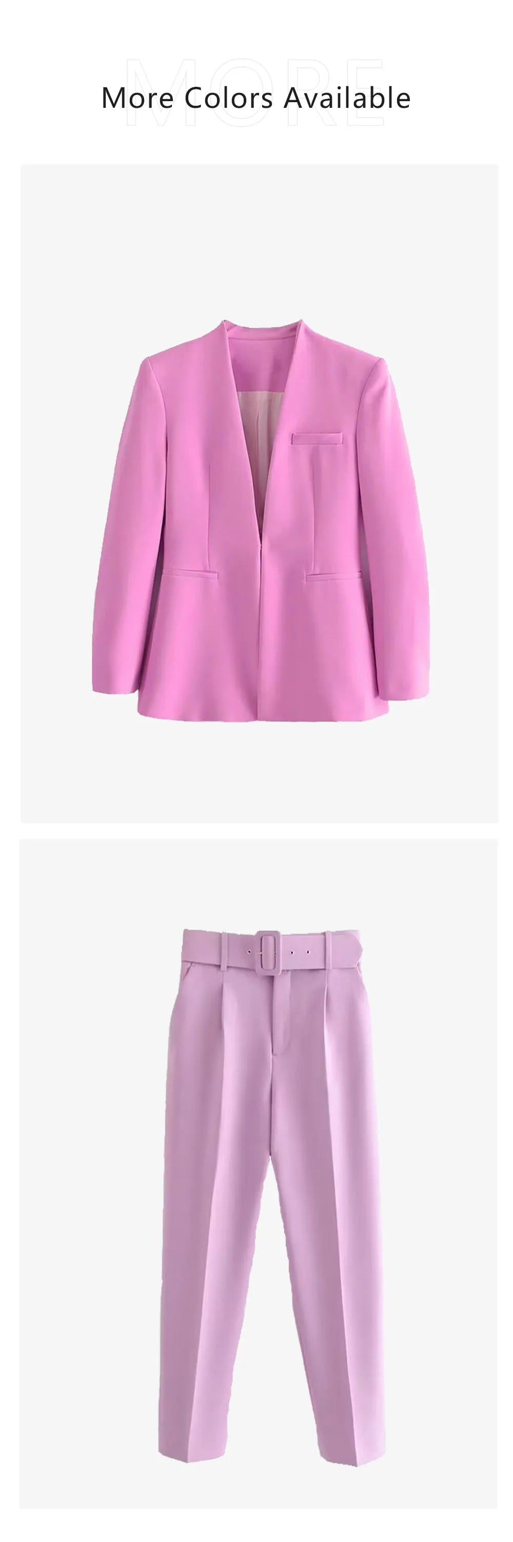 Women's Solid Color Suit Set with Buckle Free Belt Design for Spring and Summer Fashion