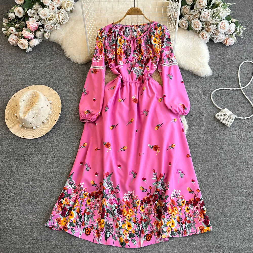 Floral Print Maxi Dress For Women Elegant Swing Tunic