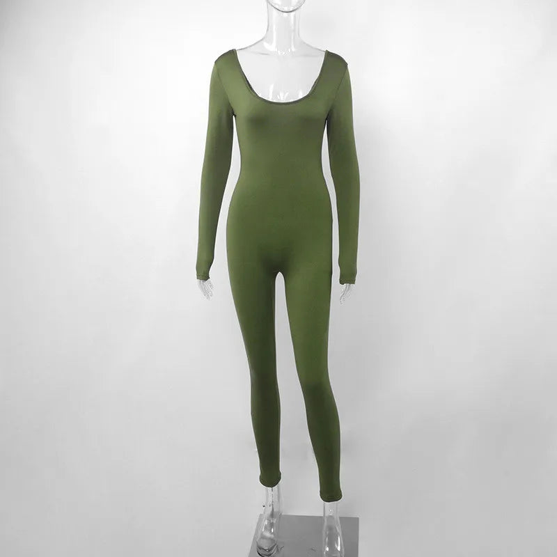 Women's Black Long Sleeve Bodycon Jumpsuit Slim Fit Sexy Solid Romper Casual Sporty Skinny Streetwear for Autumn Winter