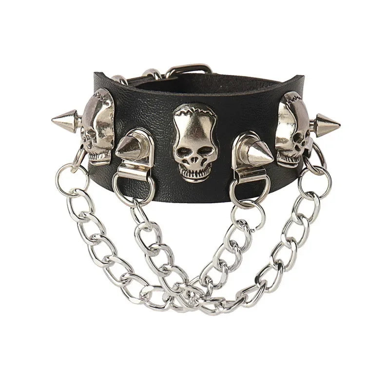 PU Leather Studded Gothic Cuff Bracelet Adjustable Punk Rivet Wristband for Men and Women