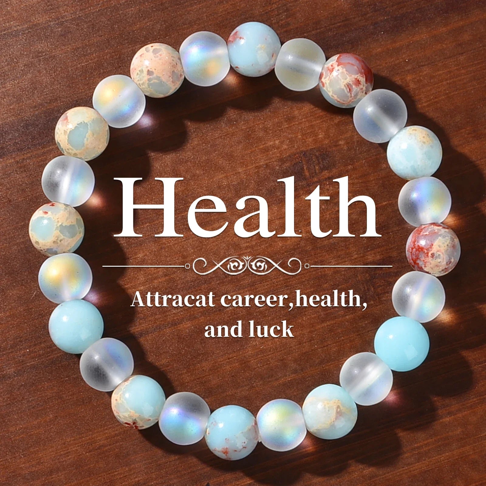 Aura Quartz and Ocean Sediment Beaded Bracelet for Abundance and Prosperity - Unisex Homeopathic Crystal Jewelry