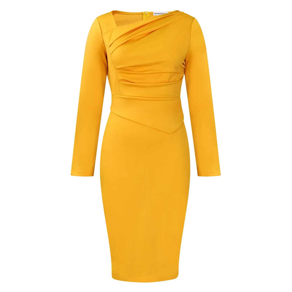 Professional Midi Office Dress for Women with Long Sleeves